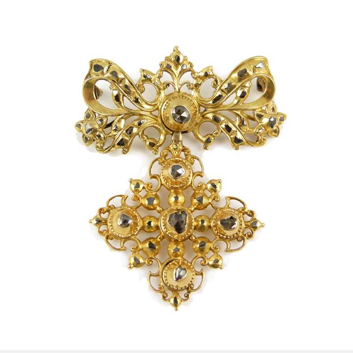 18th century rose cut diamond and gold pendant brooch